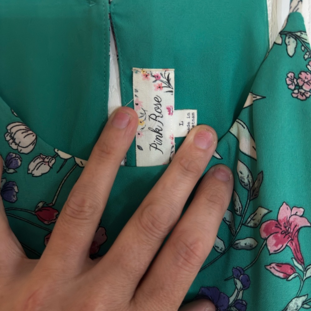 Pink Rose Teal Floral Dress